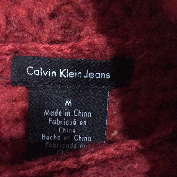 CALVIN KLEIN Red Turtleneck Sweater Sz M - Picture 4 of 5